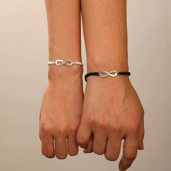 Alloy Handmade Lucky Infinite Eightcharacter Couple Bracelet With Letters Numbers Text Pattern