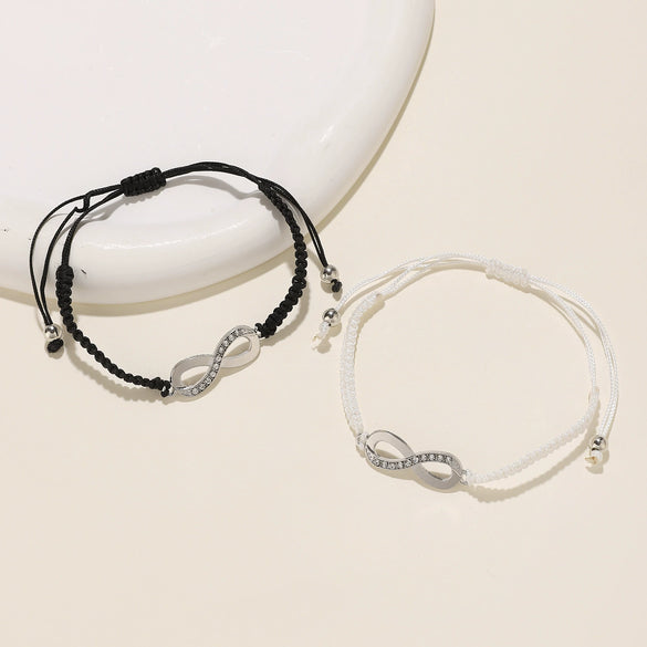 Alloy Handmade Lucky Infinite Eightcharacter Couple Bracelet With Letters Numbers Text Pattern