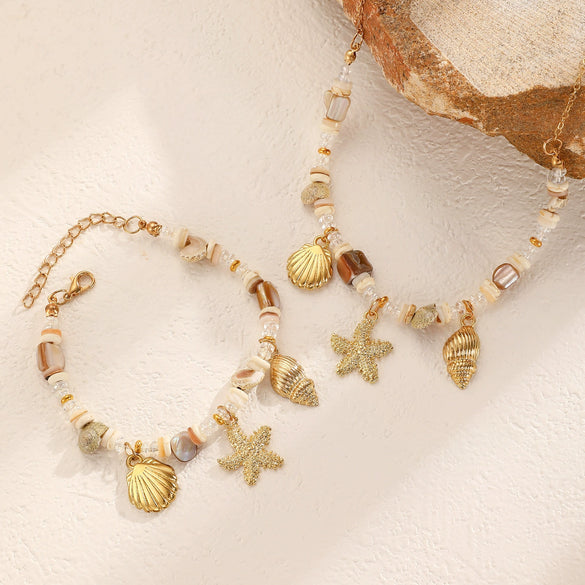 Alloy Handmade Marine Life Conch Shell Starfish Pendant Necklace And Bracelet
