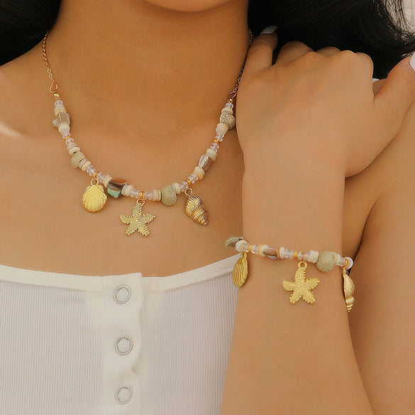 Alloy Handmade Marine Life Conch Shell Starfish Pendant Necklace And Bracelet
