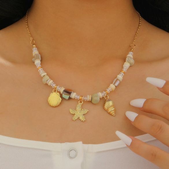 Alloy Handmade Marine Life Conch Shell Starfish Pendant Necklace And Bracelet
