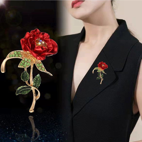 Alloy Handmade Painted Flower Patterned Electroplated Rose Brooch Clothing Accessories
