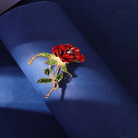 Alloy Handmade Painted Flower Patterned Electroplated Rose Brooch Clothing Accessories