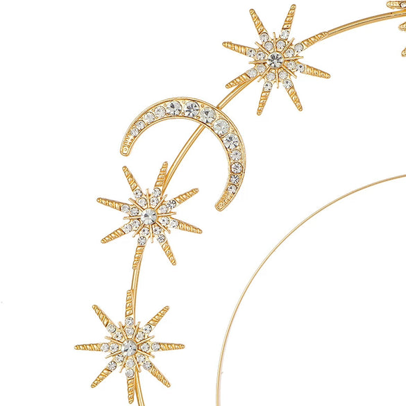 Alloy Handmade Women's Double Head Hoop Hairband With Six Point Star And Moon Design Baroque Style