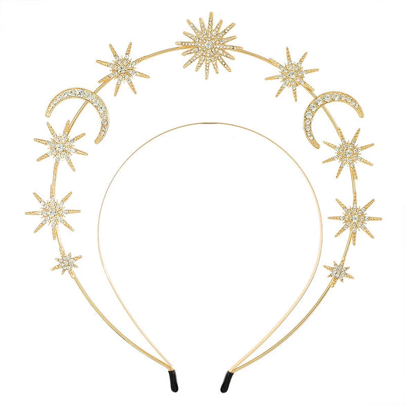Alloy Handmade Women's Double Head Hoop Hairband With Six Point Star And Moon Design Baroque Style