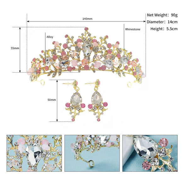 Alloy Handmade Women's Flowerpatterned Bridal Crown Headband Earrings Set