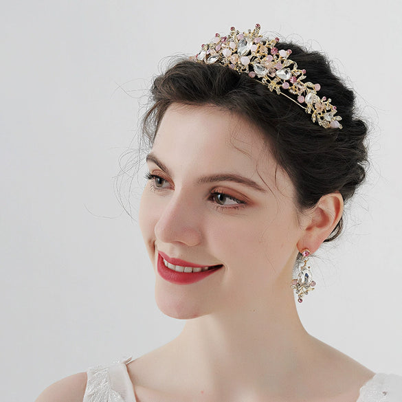 Alloy Handmade Women's Flowerpatterned Bridal Crown Headband Earrings Set