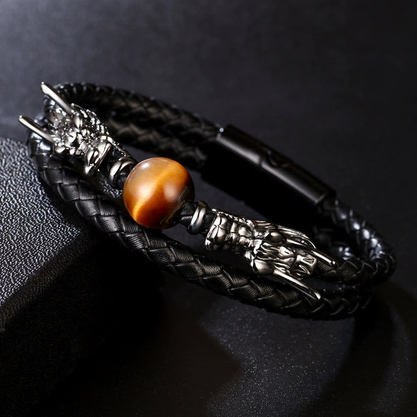 Alloy Handwoven Dragon Bracelet With Magnetic Buckle And Electroplating Treatment Unisex Style