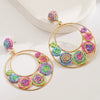 Alloy Handwoven Raffia Flower Earrings For Women Bohemian Style