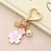 Alloy Heart Buckle Pearl Chain Mobile Phone Pendant With Dripping Oil Flower Design Also For Bag And Keychain