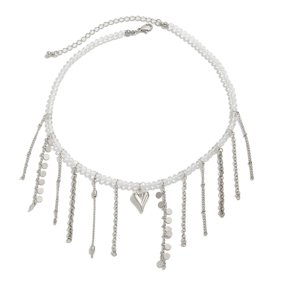 Alloy Heart Geometric Clavicle Chain Tassel Necklace For Women With Electroplating
