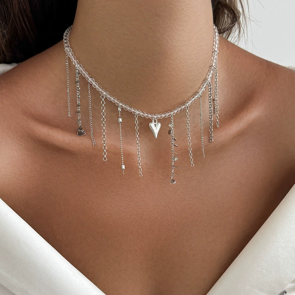 Alloy Heart Geometric Clavicle Chain Tassel Necklace For Women With Electroplating
