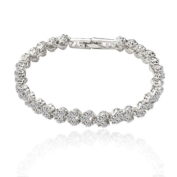 Alloy Heart Geometric Diamond Zircon Bracelet Silver Plated