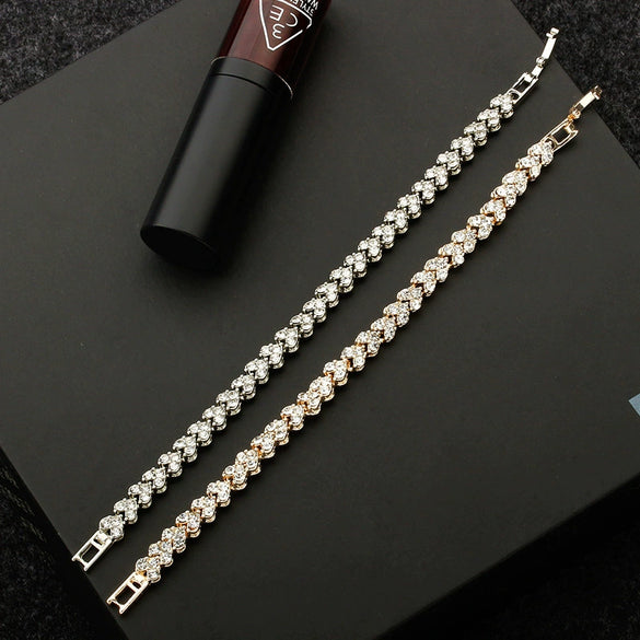 Alloy Heart Geometric Diamond Zircon Bracelet Silver Plated