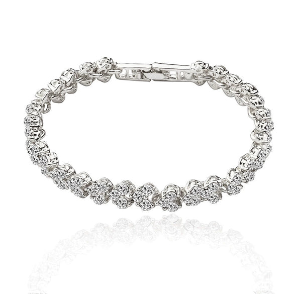 Alloy Heart Geometric Diamond Zircon Bracelet Silver Plated