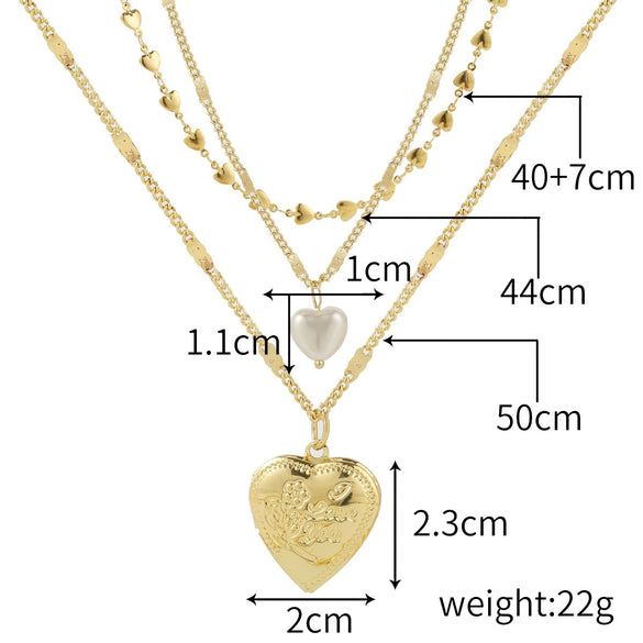 Alloy Heart Geometric Multilayer Female Hiphop Niche Design Sense Electroplated Necklace