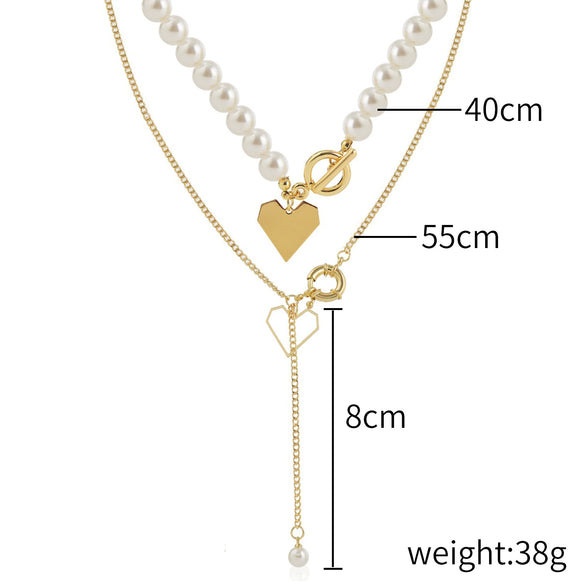 Alloy Heart Geometric Multilayer Female Hiphop Niche Design Sense Electroplated Necklace