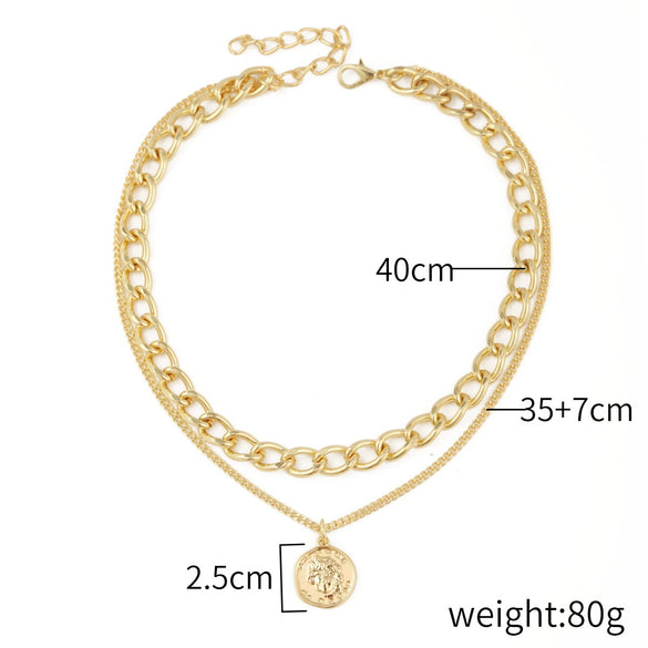 Alloy Heart Geometric Multilayer Female Hiphop Niche Design Sense Electroplated Necklace