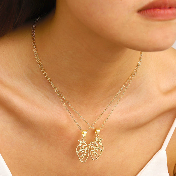 Alloy Heart Hollow Pendant Necklace Electroplated For Women