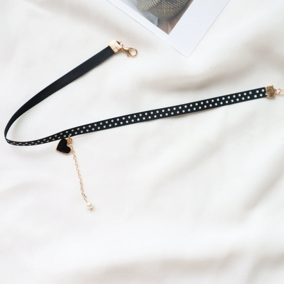 Alloy Heart Pattern Electroplated Necklace Choker Collar Neck Band With Pearl Pendant For Women