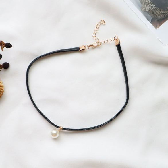 Alloy Heart Pattern Electroplated Necklace Choker Collar Neck Band With Pearl Pendant For Women