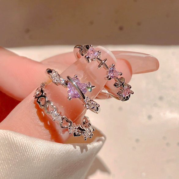 Alloy Heart Pattern Electroplated Women's Love Ring Set Threepiece Highend Personality Jewelry