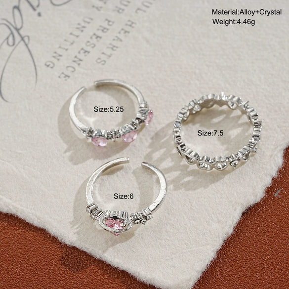 Alloy Heart Pattern Electroplated Women's Love Ring Set Threepiece Highend Personality Jewelry