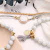 Alloy Heart Pattern Electroplating Tassel Round Stone Bracelet Set For Unisex