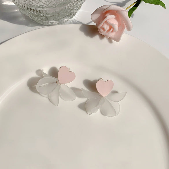 Alloy Heart Shape Electroplated Earrings Inlaid With Artificial And Semiprecious Stones For Women