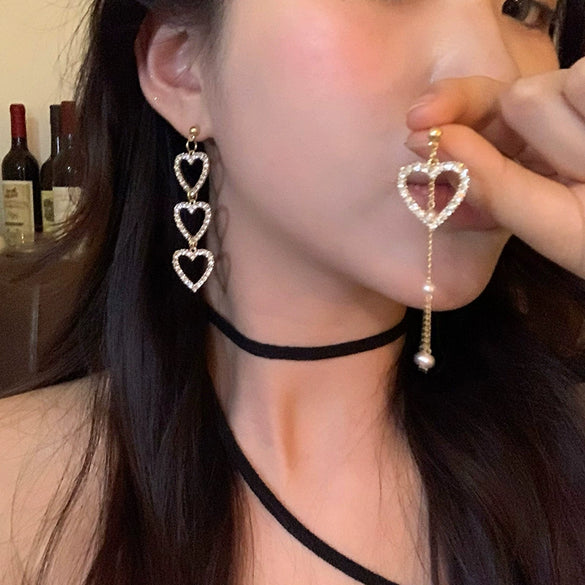 Alloy Heart Shape Electroplating Asymmetric Love Tassel Earrings For Women