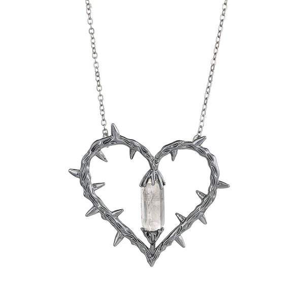 Alloy Heart Shape Pendant Crystal Clavicle Chain With Electroplating For Men And Women Retro Dark Anime Witch Thorn Style