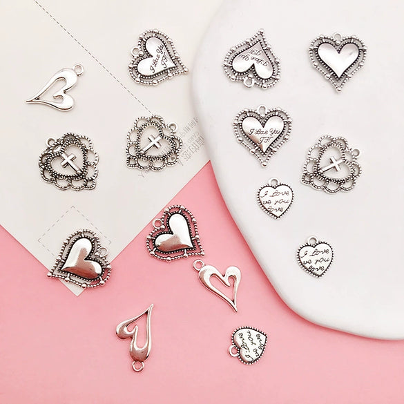 Alloy Heart Shape Retro Ancient Style Beaded Pendant Jewelry Accessories Necklace Bracelet Electroplated