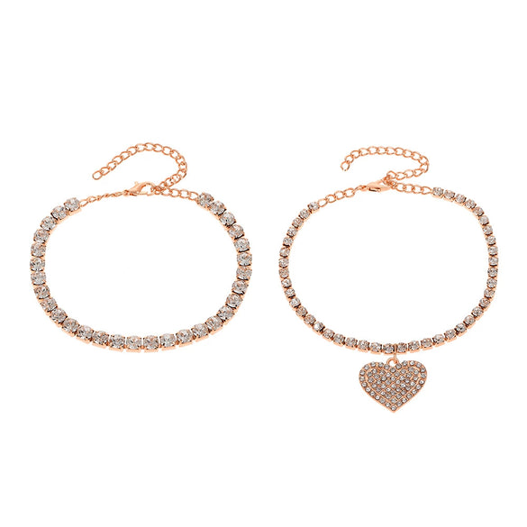 Alloy Heart Shape Rhinestone Anklet Women's Two Piece Set