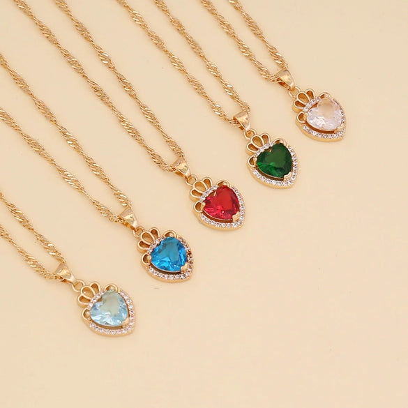 Alloy Heart Shaped Electroplated Women's Necklace With Water Wave Chain