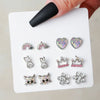 Alloy Heart Shaped Geometric Style Electroplated Pink Rhinestone Earrings Set For Women