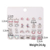 Alloy Heart Shaped Geometric Style Electroplated Pink Rhinestone Earrings Set For Women
