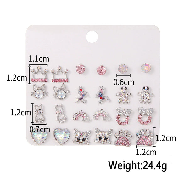 Alloy Heart Shaped Geometric Style Electroplated Pink Rhinestone Earrings Set For Women