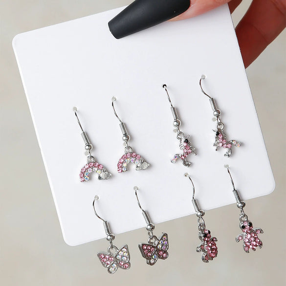 Alloy Heart Shaped Geometric Style Electroplated Pink Rhinestone Earrings Set For Women