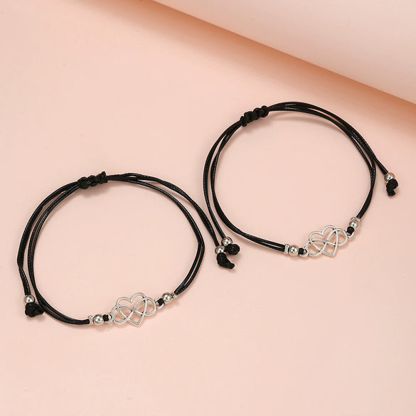 Alloy Heart Shaped Geometric Woven Couple Friendship Bracelet