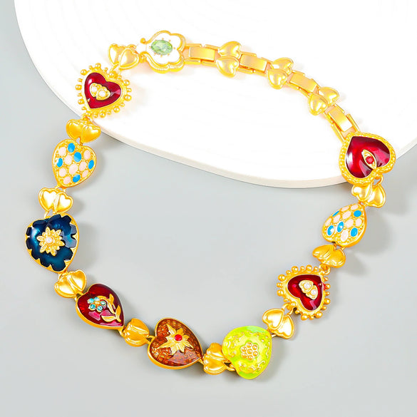 Alloy Heart Shaped Multi Layer Love Flower Necklace With Electroplating Geometric Pattern For Women