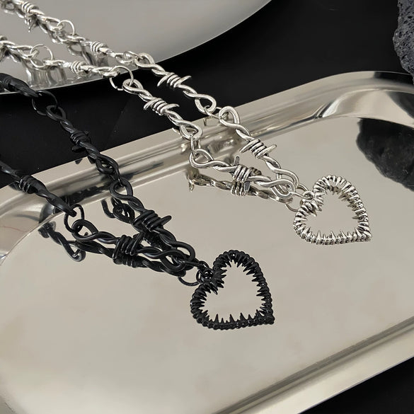 Alloy Heart Thorn Pendant Necklace Electroplated Hiphop Punk Style For Men And Women