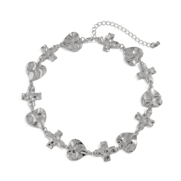 Alloy Heartshaped Electroplated Pleated Cross Stitching Necklace For Women