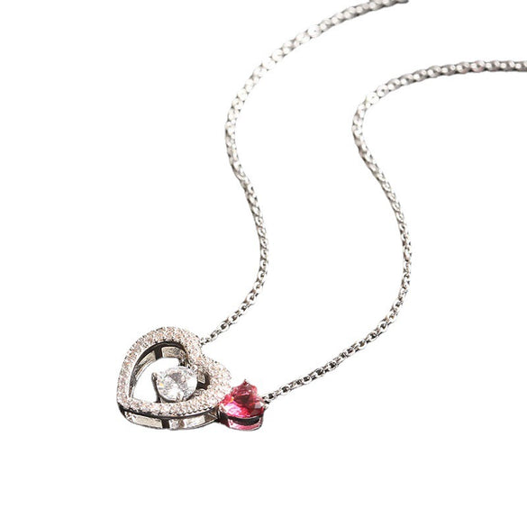 Alloy Heartshaped Microinlay Mixed Gem Inlay Women's Ball Chain Clavicle Necklace Pendant