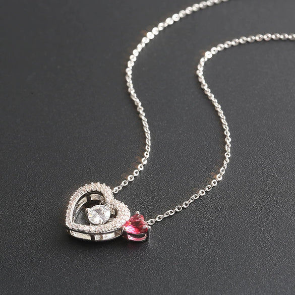 Alloy Heartshaped Microinlay Mixed Gem Inlay Women's Ball Chain Clavicle Necklace Pendant