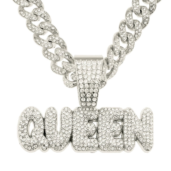 Alloy Hip Hop Diamond Letter Pendant Cuban Chain Necklace For Men