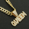 Alloy Hip Hop Diamond Letter Pendant Cuban Chain Necklace For Men