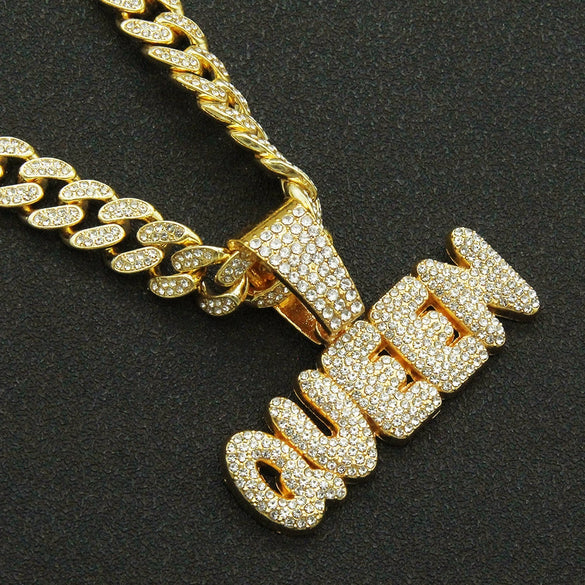 Alloy Hip Hop Diamond Letter Pendant Cuban Chain Necklace For Men