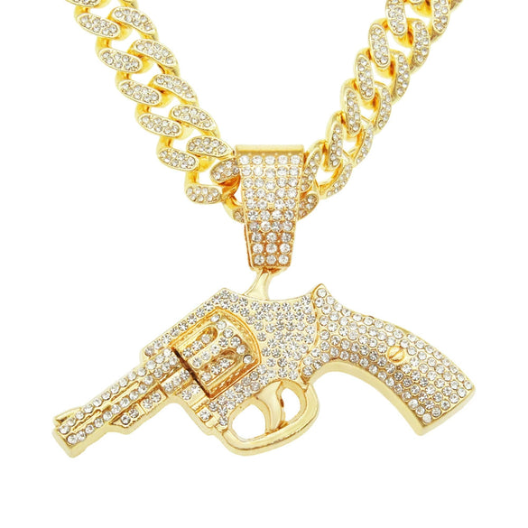 Alloy Hip Hop Geometric Diamond Gun Pendant Cuban Chain Necklace For Hipster Street Dance Motorcycle Wear Accessories