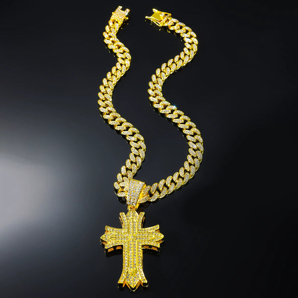 Alloy Hip Hop Geometric Full Diamond Pendant Necklace For Men