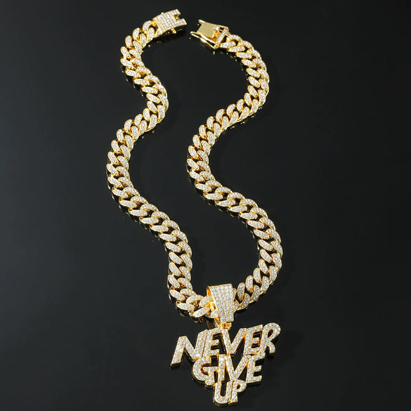 Alloy Hip Hop Letter Rhinestone Diamond Cuban Chain Pendant Necklace